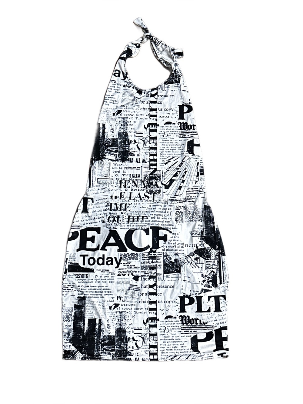 Pretty Little Things ~ Size 12 ~ Black/ White Newspaper Print Halter Dress ~New